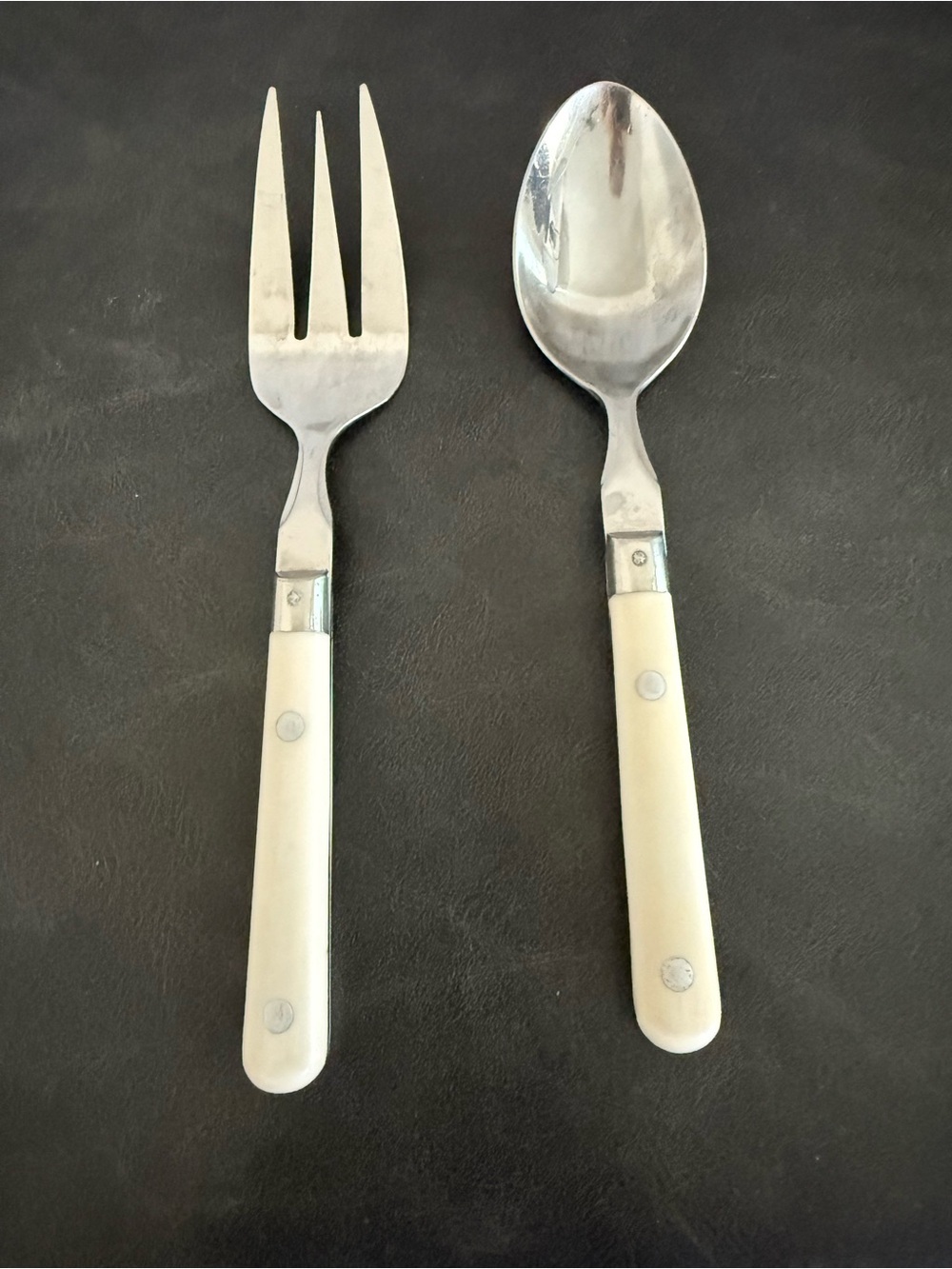 Cream Handle Serving Fork and Spoon Set - Home Dining -Mardi Gras